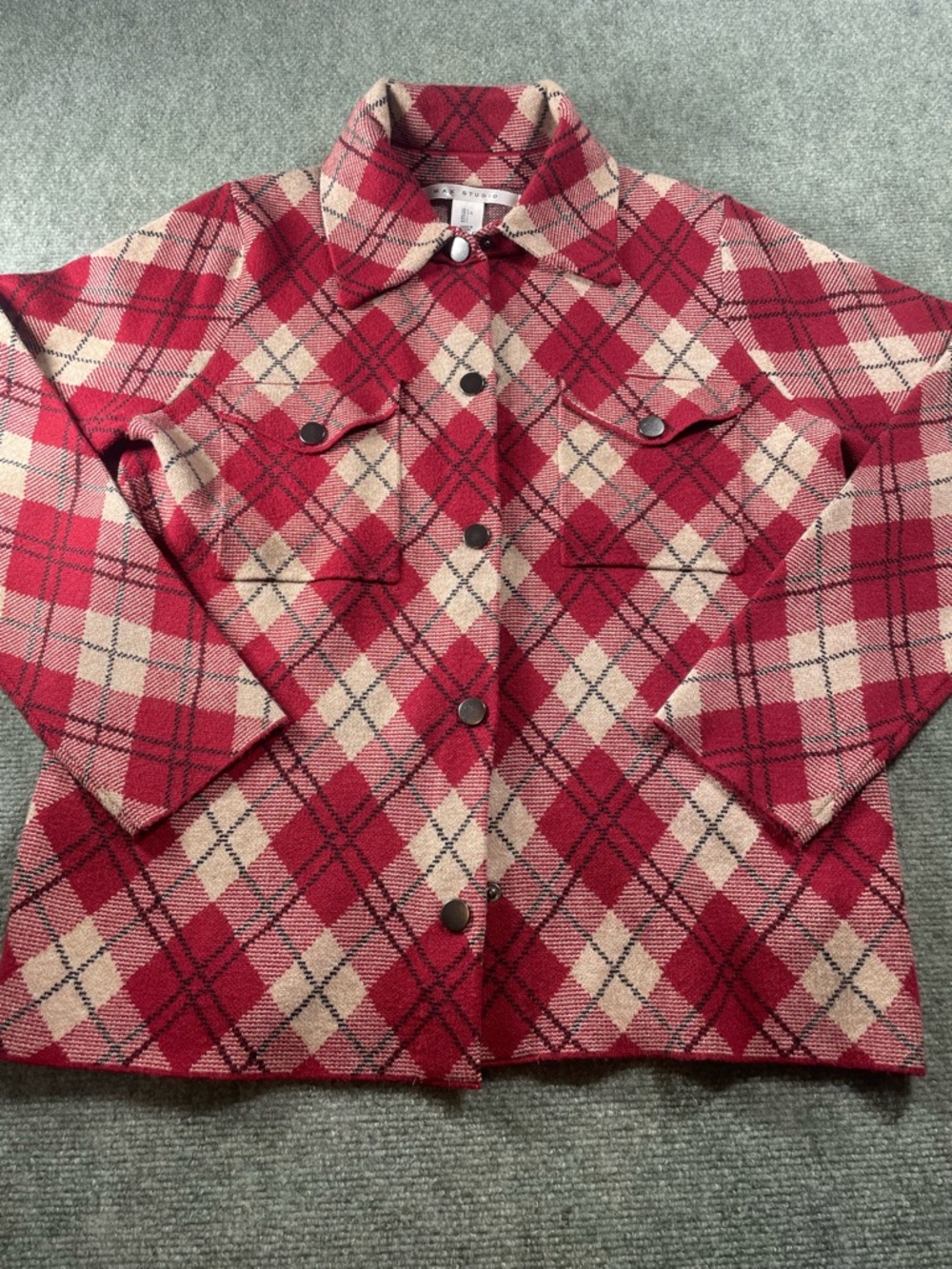 Max Studio Red and Cream Plaid Utility Jacket